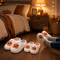 Sandal Halloween untuk Wanita Pria Pasangan, Sandal Rumah Dalam Ruangan Kamar Tidur, Sandal Rumah Hangat Berbahan Plush Bentuk Hantu dan Tengkorak, Pengiriman Cepat Anti Selip