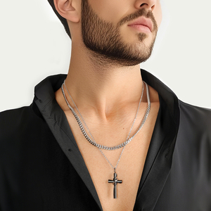 Nuevo estilo Diseño simple Jesús Religioso Plata Rosa Chapado en oro Hombres Mujeres Cruz Collar con colgante de acero inoxidable - Product Image 5