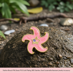 Broche de mode en acier inoxydable 316L plaqué or PVD, motif étoile de mer rose, accessoire de bijouterie durable et résistant - Product Image 3