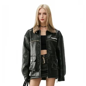 Chaqueta de Cuero PU para Hombre LAYENNE, Talla Grande, Estilo Vintage Sherpa, Cuello Camisero, Chaqueta Acolchada de Invierno Unisex - Product Image 6
