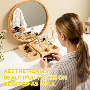 Bamboo Drawer Organizer 5 Pcs Modular <b>Storage</b> <b>Box</b> For <b>Kitchen</b> Utensils Tableware Space Saving Rectangular Desktop <b>Storage</b> - Product Image 4