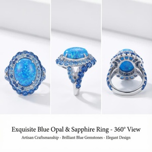 Кольцо с большим овальным камнем из голубого опала, маленькое круглое обручальное кольцо для женщин, классическое серебряное обручальное кольцо, ювелирное изделие - Product Image 4