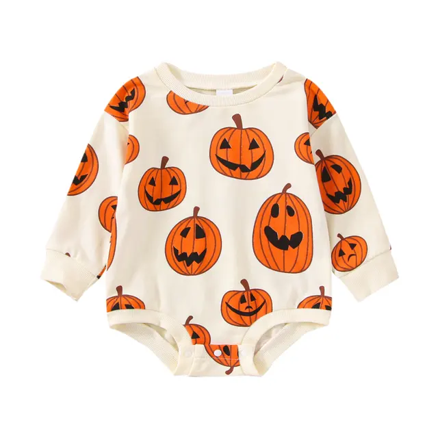 Halloween Musim Gugur Yang Baru Lahir Bayi Anak Laki-laki Anak Perempuan Romper 0-24M Kartun Labu Huruf Cetak Lengan Panjang Baju Monyet Celana Kodok Kostum