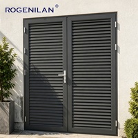 Porte à persiennes en aluminium sur mesure Rogenilan avec vitrage Low-E, porte à persiennes réglables à double battant pour l'extérieur
