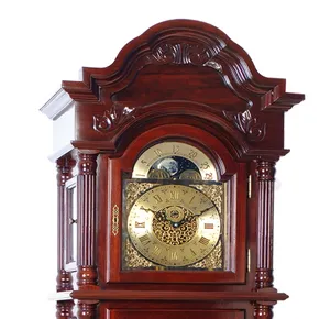 Germany Made Clock Movement Home Furnishings Grandfather Clock With Chime Brown Red Cable-Driven Tripe-Chime Movement