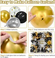 Kit de guirlande d'arche de ballons noirs, dorés et argentés de 137 pièces pour la décoration de fête d'anniversaire, du Nouvel An, de la remise de diplôme et de la fête de retraite