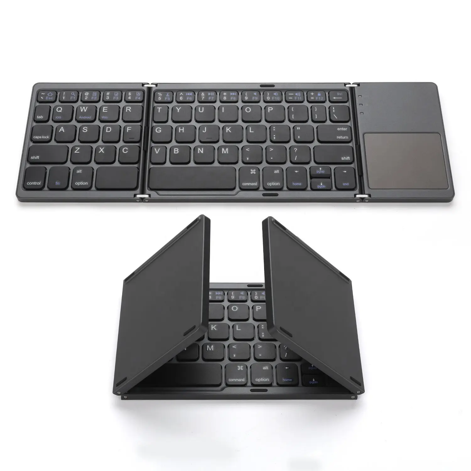 Qiyu Ultra-thin Rechargeable Mini Bluetooth Tri-Foldable Wireless Keyboard With Touchpad for Smart Phone for Tablet for Laptop