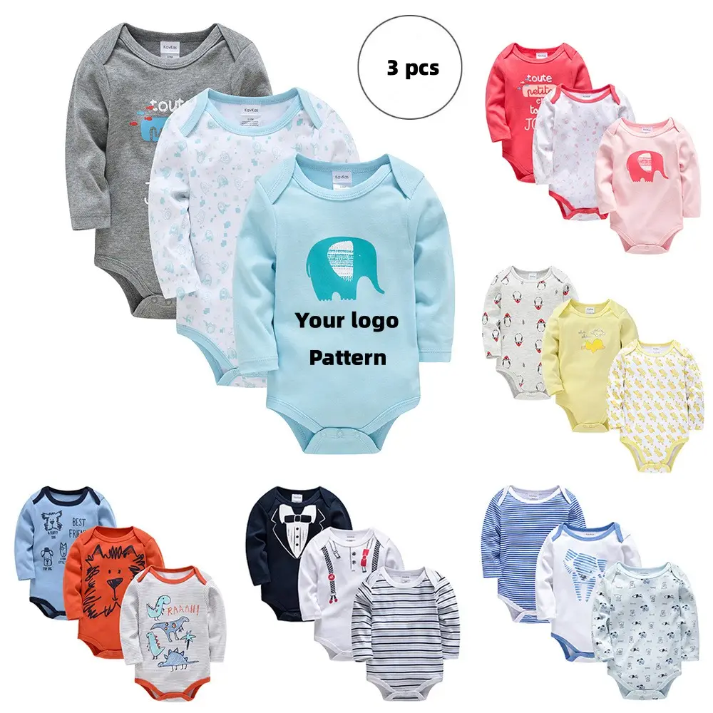 Cheap Price Jumpsuits Newborn Long Sleeve 3 Pieces Sets Romper Spring 100% Cotton 0-12 Months Baby Carton Bodysuits