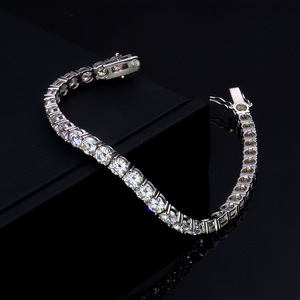 Men's S925 Sterling <b>Silver</b> Tennis Style <b>Charm</b> Bracelet 5MM Zircon Inlaid Fine Chain Link Perfect Gift for Boyfriend - Product Image 2