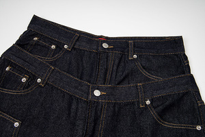 Shorts en jean personnalisés pour homme, été 2026, haute qualité, coupe large, décontracté, ample, droit, double ceinture, effet délavé - Product Image 5