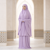 Ensemble de prière musulman Telekung pour femme, couvrant entièrement le corps, avec hijab intégré, drapé, longueur cheville, modeste, lavande, vente en gros