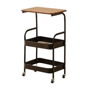 OEM Rolling Cart with Lockable Wheels Wooden Tabletop Metal Utility Cart Storage Organizer Cart with for Kitchen Office Bedroom - Product Image 4