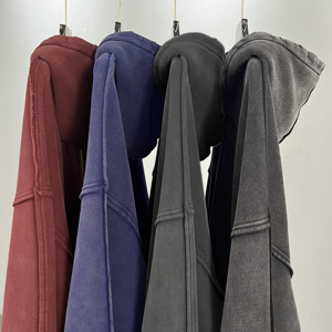 Sweat à capuche style Wasteland, effet vieilli, bords bruts, broderie 3D, teint en pièce, lavage effet neige, rétro, double fermeture éclair, coupe oversize, automne-hiver - Product Image 3