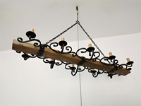 Lustre rectangulaire rustique en bois massif et fer forgé, luminaire suspendu linéaire personnalisé pour salon central
