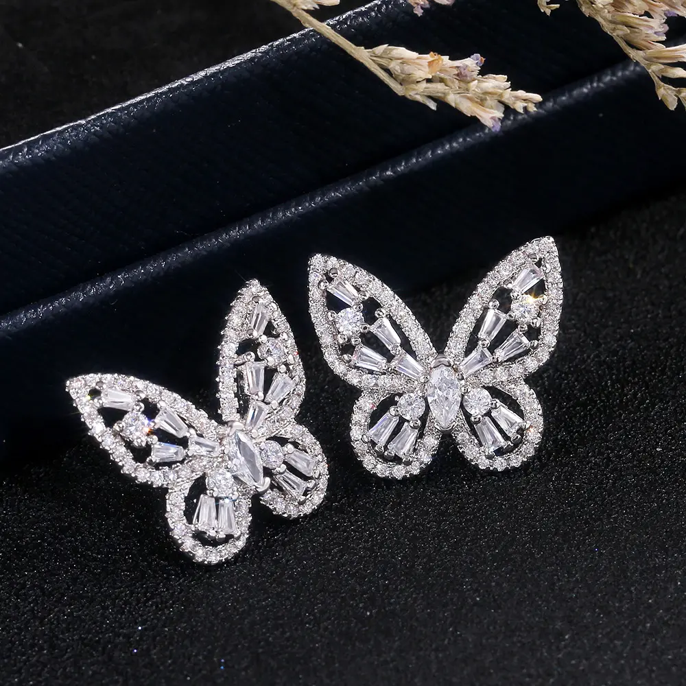 CAOSHI Elegant Zircon Silver Plated Ear Rings 925 Stamped Stud Earring Butterfly Earrings Women