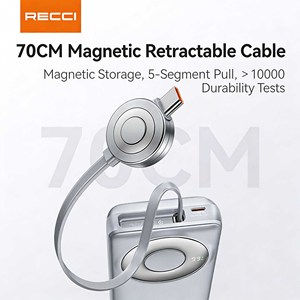 RECCI RPB-P72 20000mAh <b>65W</b> Fast Charging <b>Power</b> <b>Bank</b> with Built-in Retractable Cable Portable Charger - Product Image 5