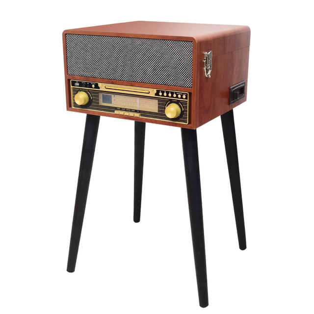 Vintage Style Floor Standing Record Player with Built-in Speakers, Bluetooth, USB Playback, Radio & Cassette Combo