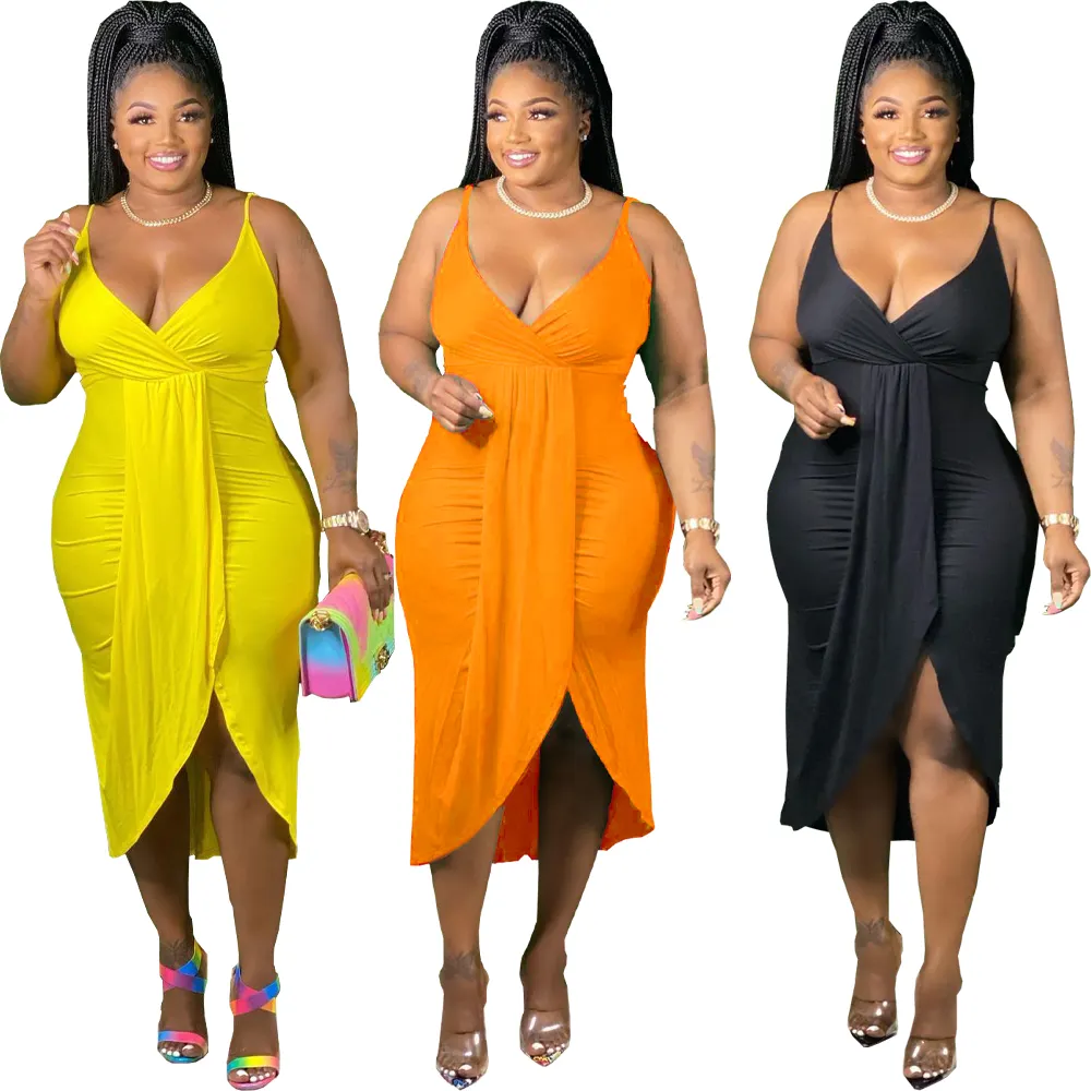 5xl Zomer Sexy V-hals Slit Onregelmatige Plus Size Vrouwen Jurk Voor Vet