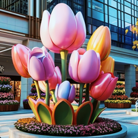 Venta Directa de Fábrica, Esculturas de Plantas de Fibra de Vidrio Personalizadas y Modernas, Marco de Acero, Forma de Ramo de Tulipanes, Impresión 3D, Pintado a Mano con UV