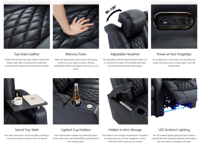 Fauteuils inclinables électriques modernes en cuir véritable pour home cinéma, ensemble de 4 places avec double moteur, plateau de rangement USB-C et mousse à mémoire de forme