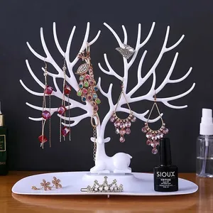 Necklace Bracelet Organizer Holder Earrings Display Plastic Deer Tower Rack Hanging Jewelry Stand Tree with Tray for Accessories