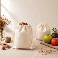 6x8 inch herbruikbare, recyclebare mousseline tassen met trekkoord voor fruit, groenten, rijst, noten, boodschappen, natuurlijke katoenen tas