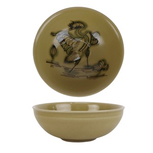 Bol en céramique RXEV03/4/5/6/7-A de 4 pouces, couleur <span class=keywords><strong>automne</strong></span>, émaillé, peint à la main, motif oiseau, grue, fleur, bol à riz - Product Image 1