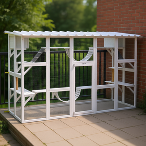 Enclos pour chat en bois blanc avec fenêtre, 118 x 37,5 x 74 cm, avec toit et étagères de jeu, maison pour chat d'extérieur, modèle D0100X3X0B2 - Product Image 2