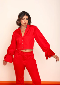 Blusa Roja Corta para Mujer, Estilo Casual, Blusa de Verano a la Moda, Elegante y Cómoda para el Trabajo - Product Image 2