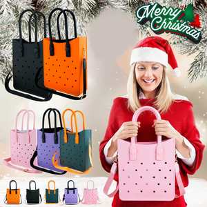 Custom Logo Printed Festive EVA Tote Bag Lightweight Reusable Perforated Handbag DIY Charm Tote for Holiday Family <b>Gifts</b> - Product Image 2