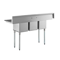 Évier de cuisine commercial en acier inoxydable SS304 à trois compartiments, évier utilitaire de préparation pour restaurant, autoportant, robuste