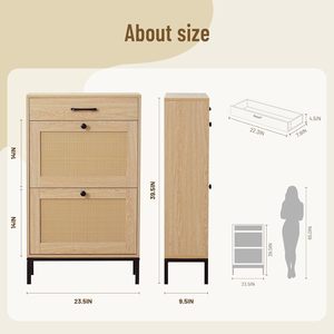 Rattan Shoe Cabinet <strong>Storage</strong> with <strong>Drawers</strong> and 2 Doors Natural Wooden Entryway <strong>Storage</strong> Cabinet <strong>Slim</strong> - Product Image 2