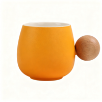 Mug à café en céramique de 300 ml, couleur unie, finition rugueuse, avec poignée en bois ronde, pour eau froide et chaude, cadeau pour la fête des mères