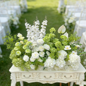 BF-ALR-WG07 Arreglo Floral Artificial Personalizado en <span class=keywords><strong>Verde</strong></span> <span class=keywords><strong>y</strong></span> <span class=keywords><strong>Blanco</strong></span>, Camino de Flores para el Pasillo, Centros de Mesa para Decoración de Eventos de Boda - Product Image 6