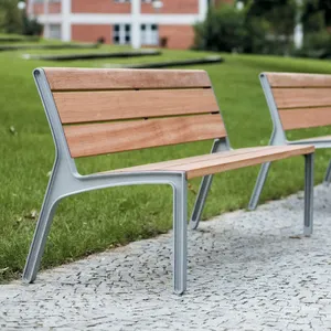 Outdoor Park public Seating solid wood bench with Cast aluminum frame