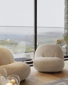 Fauteuils modernes à dossier incurvé, fauteuil d'appoint pour salon, fauteuil lounge en velours froissé, fauteuil pivotant <span class=keywords><strong>Pacha</strong></span>, fauteuil Sherpa - Product Image 1