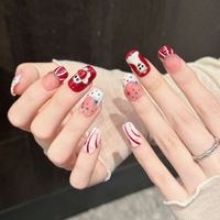 Faux ongles Halloween à presser, carrés moyens, motif fantôme 3D, cœur rouge, pois roses, faits main, mignons, en ABS