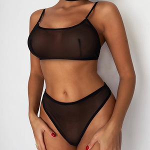 Conjunto de lencería francesa con sujetador sexy transparente de malla sin tirantes, lencería erótica transfronteriza. - Product Image 3
