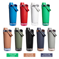 Shaker à protéines en acier inoxydable avec tamis et compartiment de rangement, 600 ml, double paroi thermique, pour la musculation, le fitness et les pré-entraînements