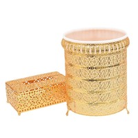 Poubelle de décoration de maison de mode nordique, ensemble de boîte à mouchoirs, bac de rangement en fer doré, poubelle européenne