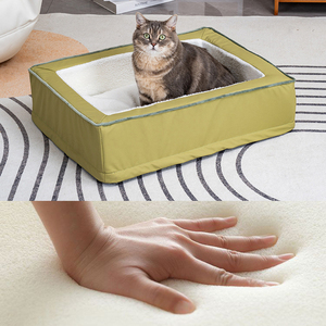 SUREWALHOME Lit pour chien imperméable rectangulaire, lit chauffant pour animaux de compagnie, canapé orthopédique avec support en mousse d'œuf, lit pour <span class=keywords><strong>chat</strong></span>, tissu en cuir durable - Product Image 2