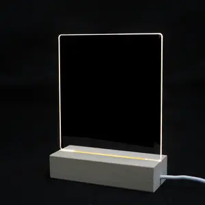 Fabrika fiyat 3D akrilik gece işık boş DIY akrilik Led lamba ahşap taban hatırlatıcı panosu akrilik yazma Led ışık çocuklar için