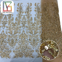 Luxe lourd or perle paillettes maille dentelle tissu africain de haute qualité mariée perlée Net Tulle dentelle tissu pour robes de mariée