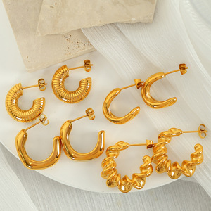 Pendientes de Aro con Baño de Oro, Diseño Geométrico, Joyería de Moda para Mujer, Acero de Titanio, Forma Ovalada, Pendientes de Destaque - Product Image 1