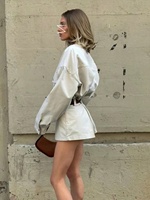 Chemise décontractée à col à nœud, à double poche, à simple boutonnage, à coupe ample, avec pantalon-culotte fendu, à la mode, pour le printemps, A86