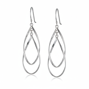 Boucles d'oreilles en argent sterling à double torsion ovale allongée en fil français Boucles d'oreilles quotidiennes Bijoux pour femmes - Product Image 1