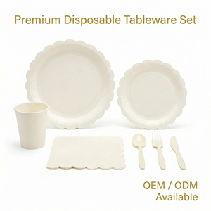 Juego de Vajilla de 175 Piezas, Platos para Fiesta, <span class=keywords><strong>Plato</strong></span> para Postre Crema, Vasos <span class=keywords><strong>y</strong></span> <span class=keywords><strong>Cubiertos</strong></span>, Juego de Platos Desechables Beige Festoneados para 50 Personas - Product Image 1