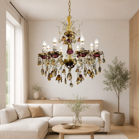 Lustre moderne en verre et cristal, lampe suspendue LED violette, CRI 90 élevé, pour salon, salle à manger, hôtel, vente en gros