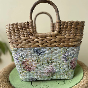 Bolso de Mano Artesanal de Jacinto de Agua Tejido a Mano, Diseño Estético de Decoupage, Bolso de Paja Ecológico, Bolso de Playa para el Verano, Regalo para Vacaciones - Product Image 1
