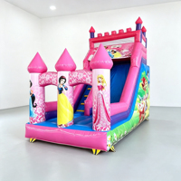 Castillo Inflable Comercial Rosa Pastel con Tobogán, Casa de Brinco para Niños al Aire Libre, Brincolín Arcoíris para Alquiler en Fiestas